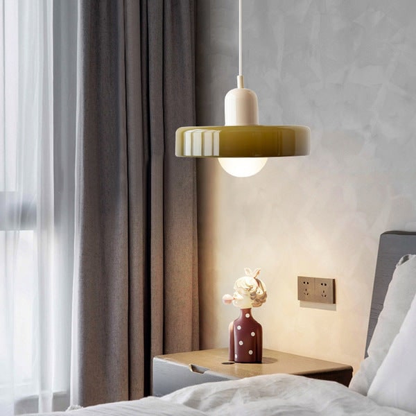 Pendant Light with Frosted Glass Disc Shade and Mid-Century Design - Image 48