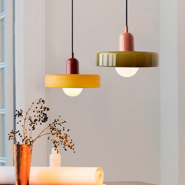 Pendant Light with Frosted Glass Disc Shade and Mid-Century Design - Image 52