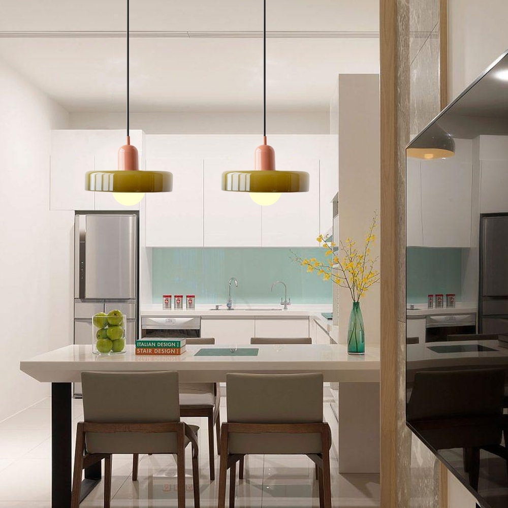 Pendant Light with Frosted Glass Disc Shade and Mid-Century Design - Image 53