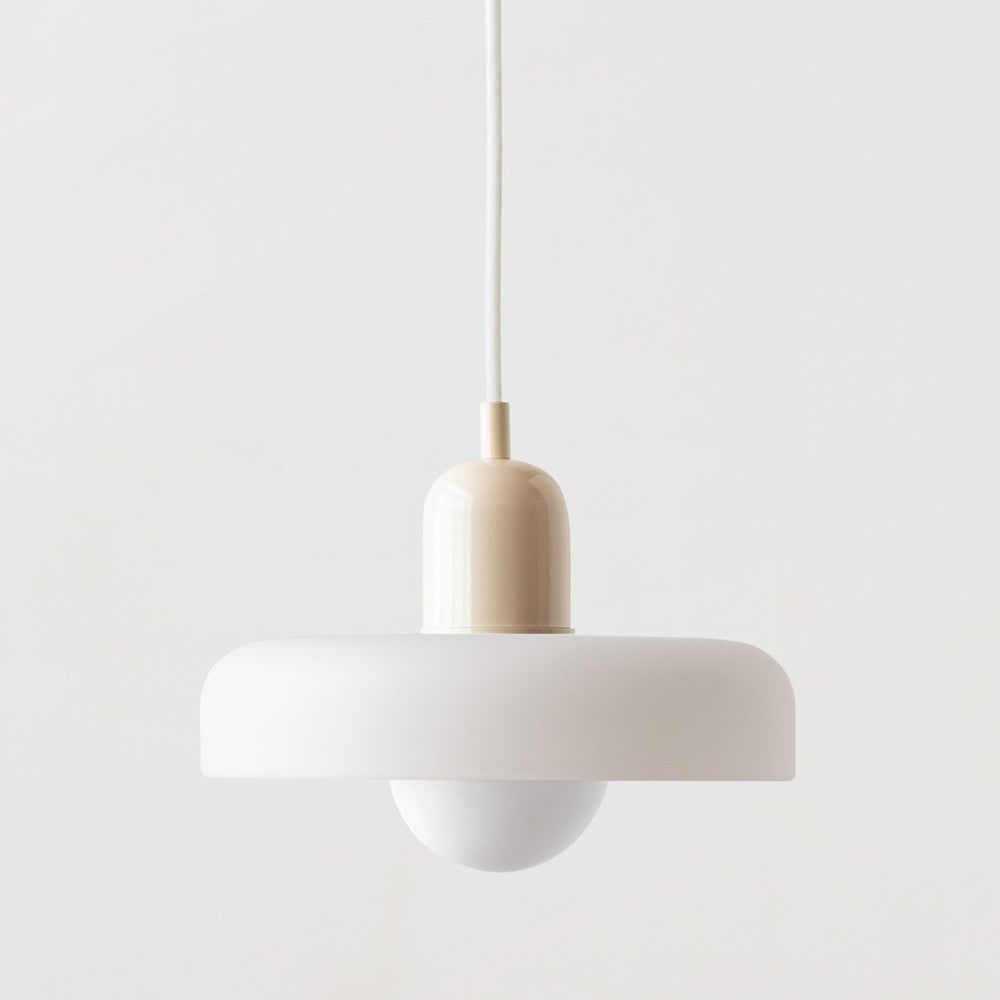 Pendant Light with Frosted Glass Disc Shade and Mid-Century Design - Image 6