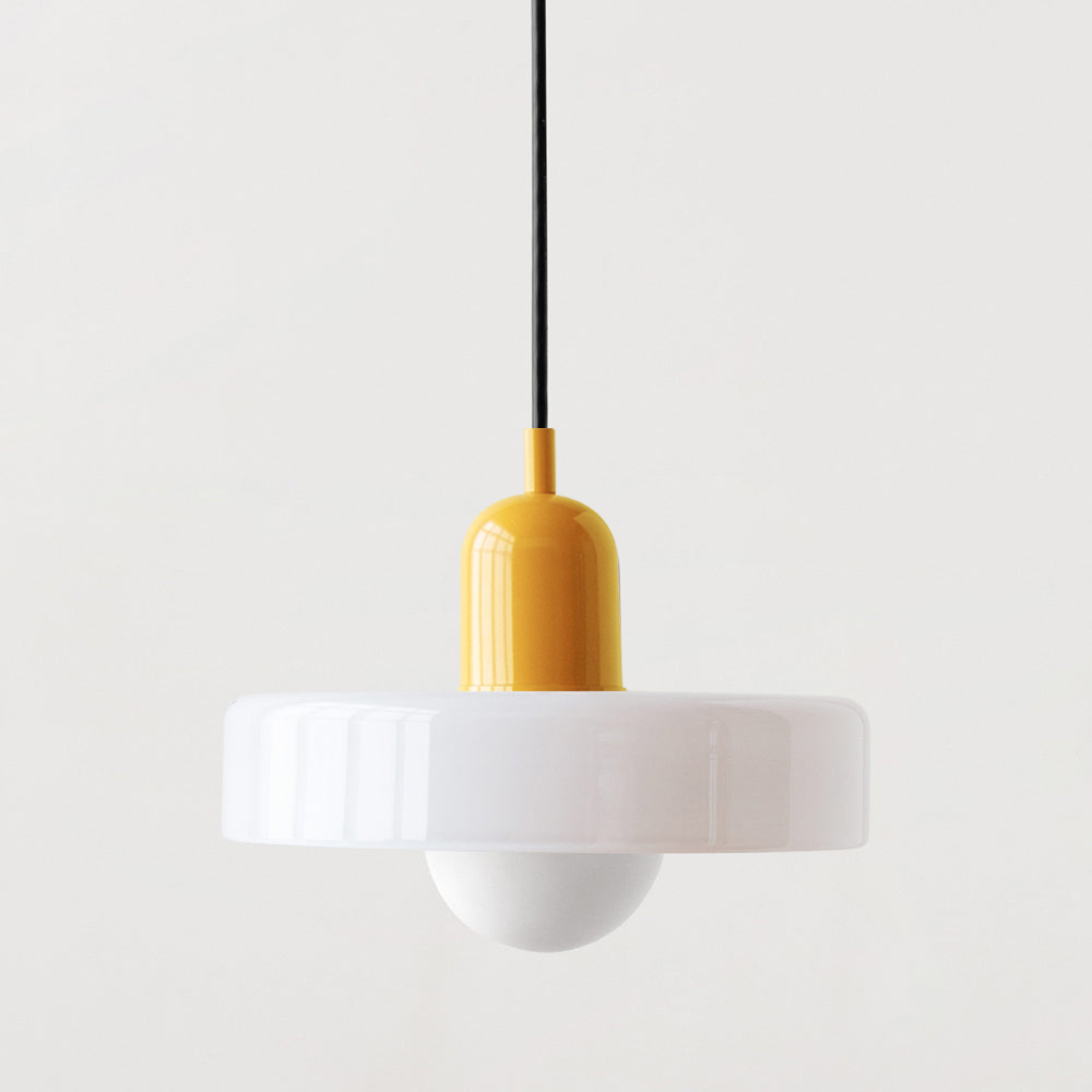 Pendant Light with Frosted Glass Disc Shade and Mid-Century Design - Image 7