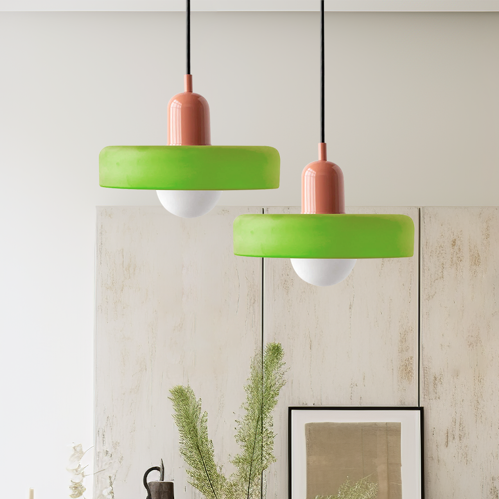 Pendant Light with Frosted Glass Disc Shade and Mid-Century Design - Image 9