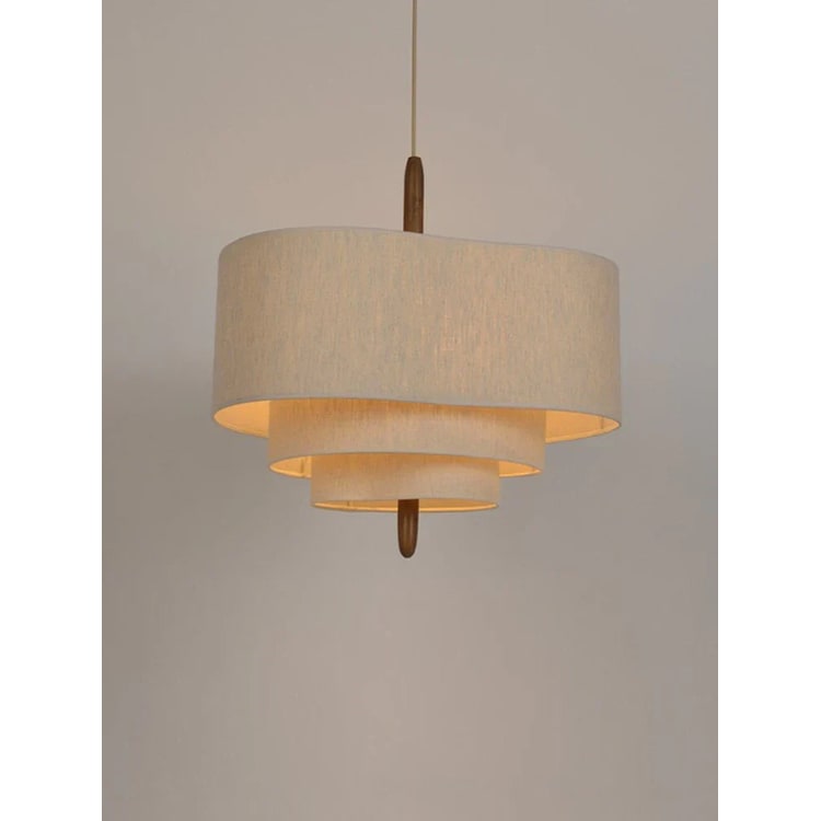 Pendant Light with Three-Tier Wavy Fabric Shade and Wooden Spindle - Image 4
