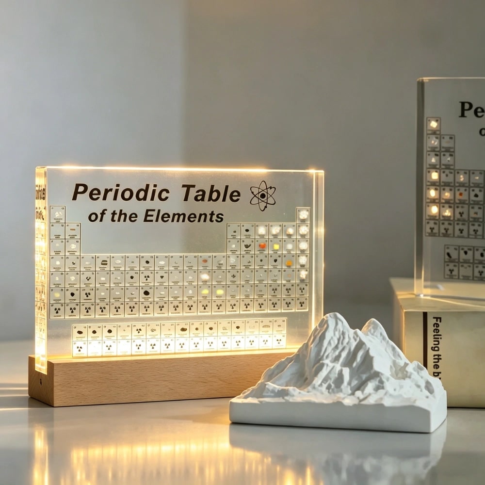 Periodic Table with Real Elements and LED Acrylic Display for Chemistry Education - Image 1