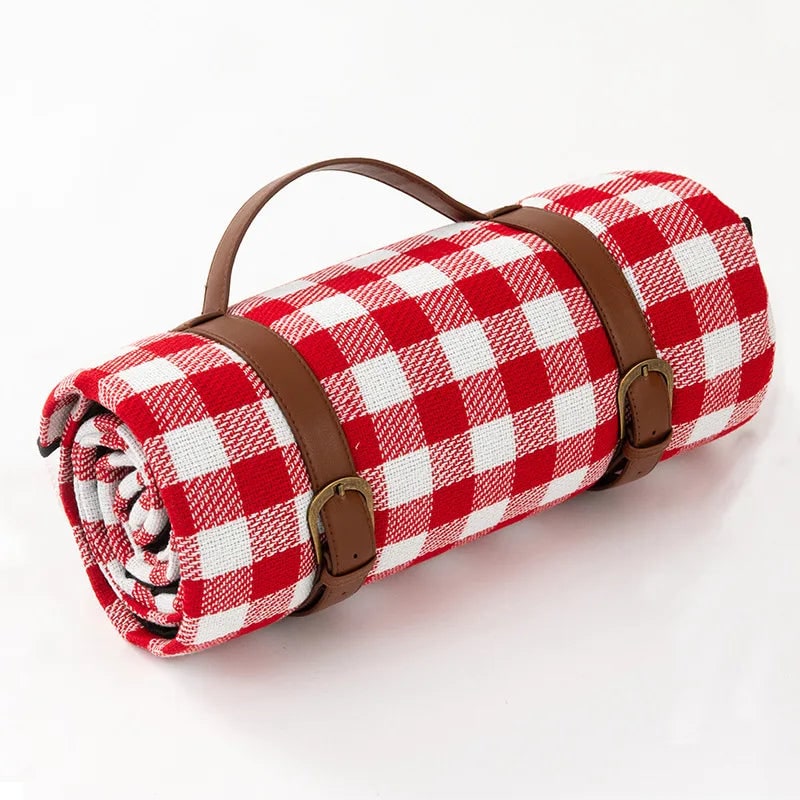 Picnic Blanket with Waterproof Underside and Faux Leather Carrying Strap - Image 1