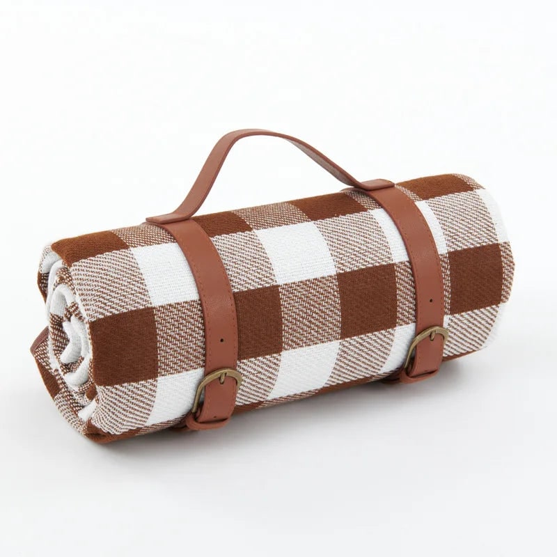 Picnic Blanket with Waterproof Underside and Faux Leather Carrying Strap - Image 10