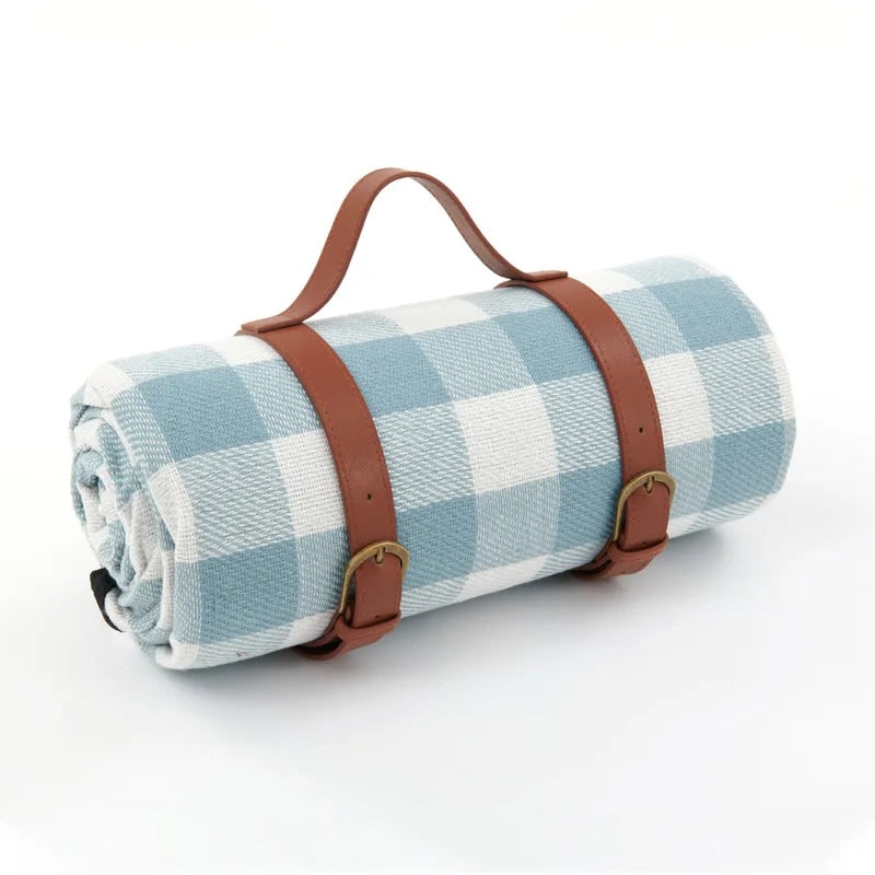 Picnic Blanket with Waterproof Underside and Faux Leather Carrying Strap - Image 2
