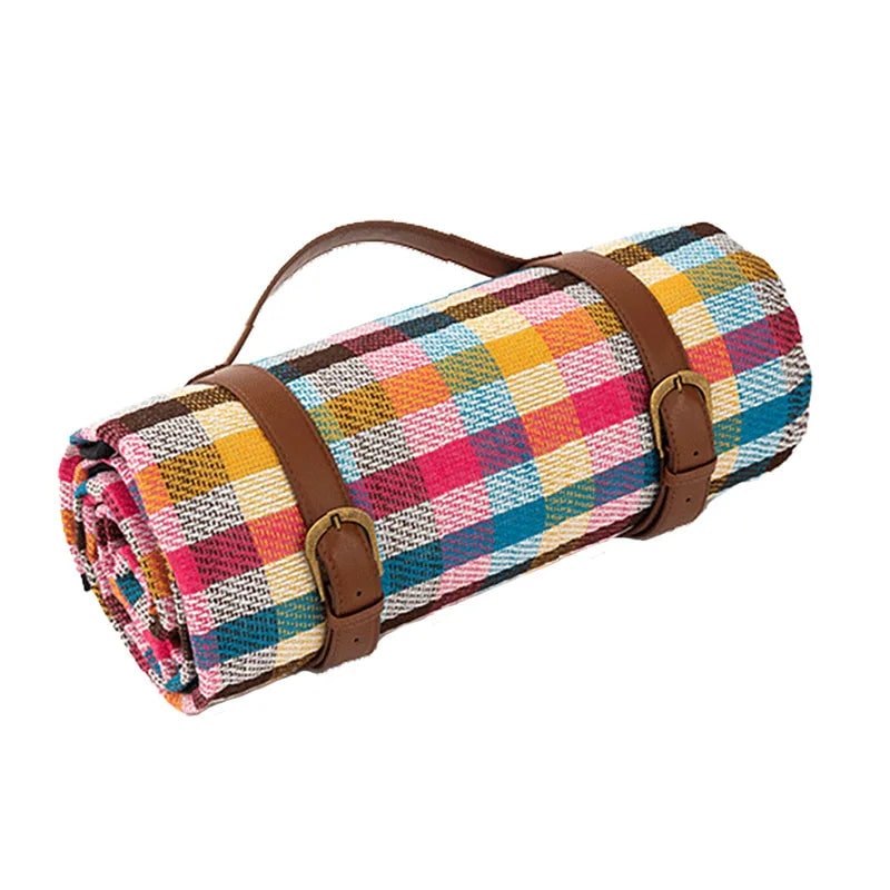 Picnic Blanket with Waterproof Underside and Faux Leather Carrying Strap - Image 3