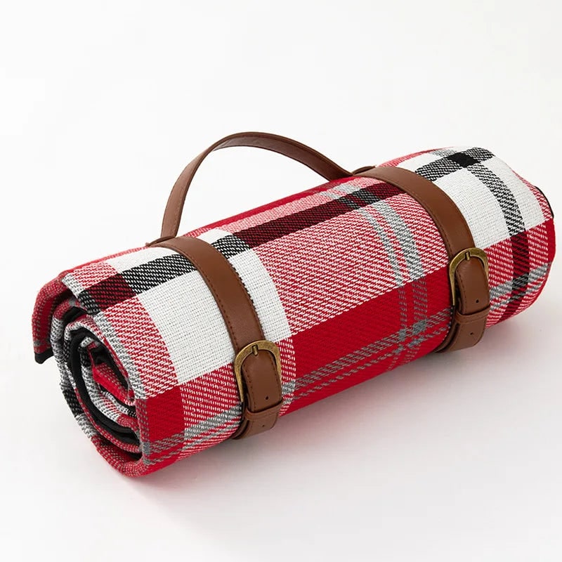 Picnic Blanket with Waterproof Underside and Faux Leather Carrying Strap - Image 4