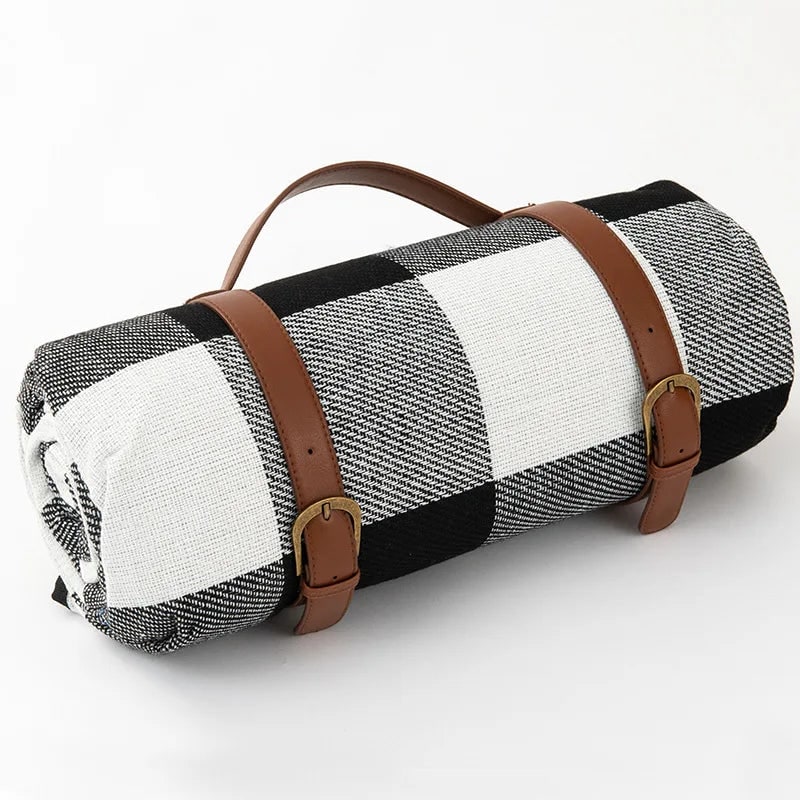 Picnic Blanket with Waterproof Underside and Faux Leather Carrying Strap - Image 5