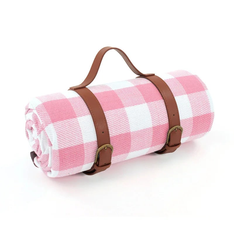 Picnic Blanket with Waterproof Underside and Faux Leather Carrying Strap - Image 6