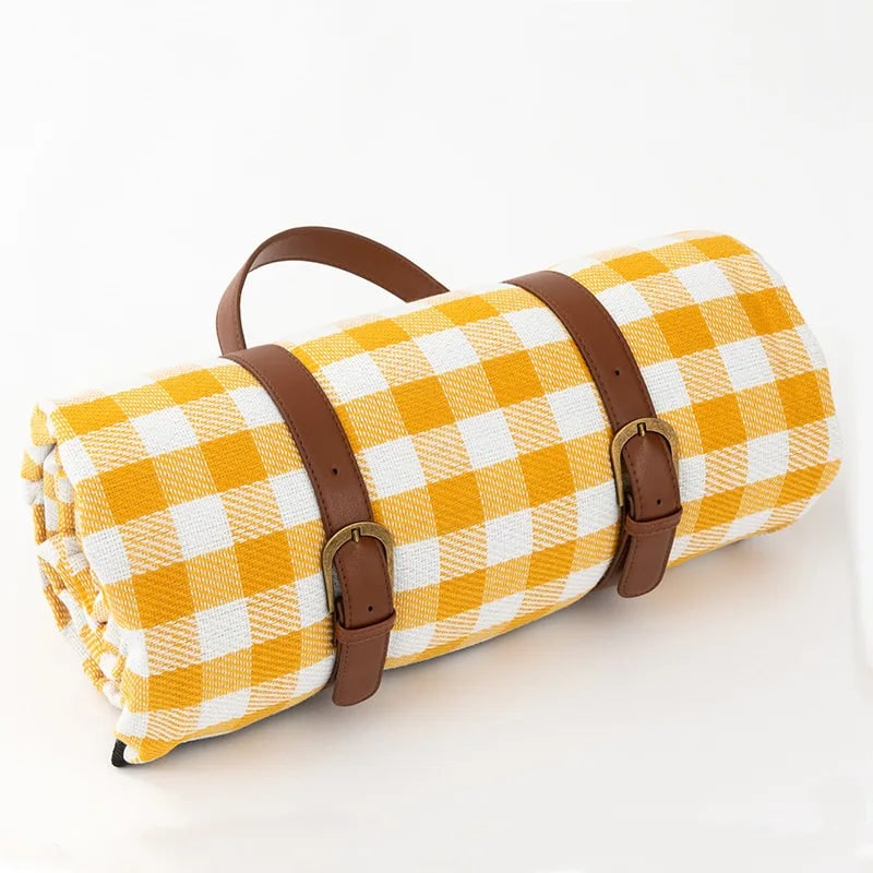 Picnic Blanket with Waterproof Underside and Faux Leather Carrying Strap - Image 7