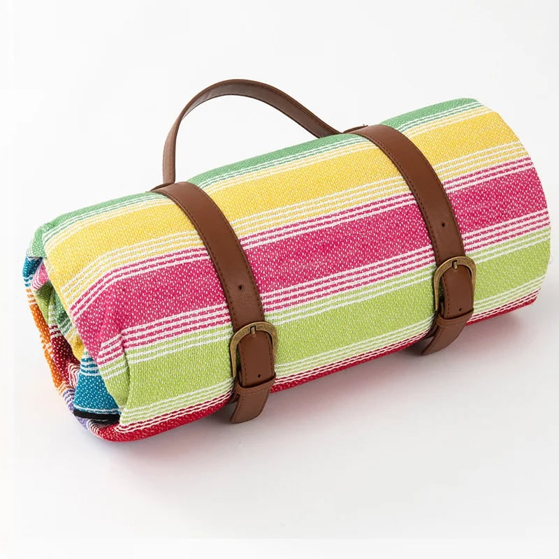 Picnic Blanket with Waterproof Underside and Faux Leather Carrying Strap - Image 9