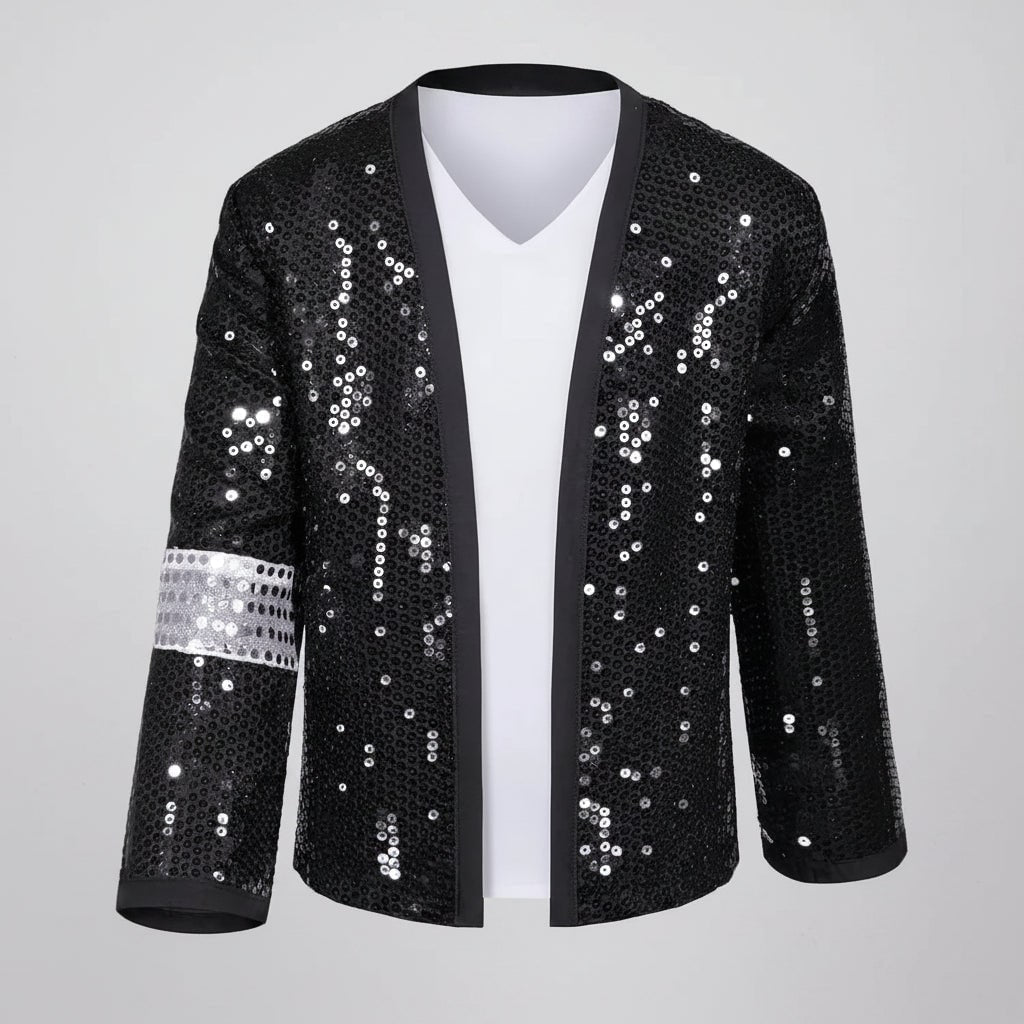 Pop Star Costume with Sequined Jacket Fedora Gloves - Image 3