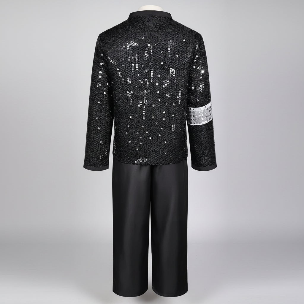 Pop Star Costume with Sequined Jacket Fedora Gloves - Image 5