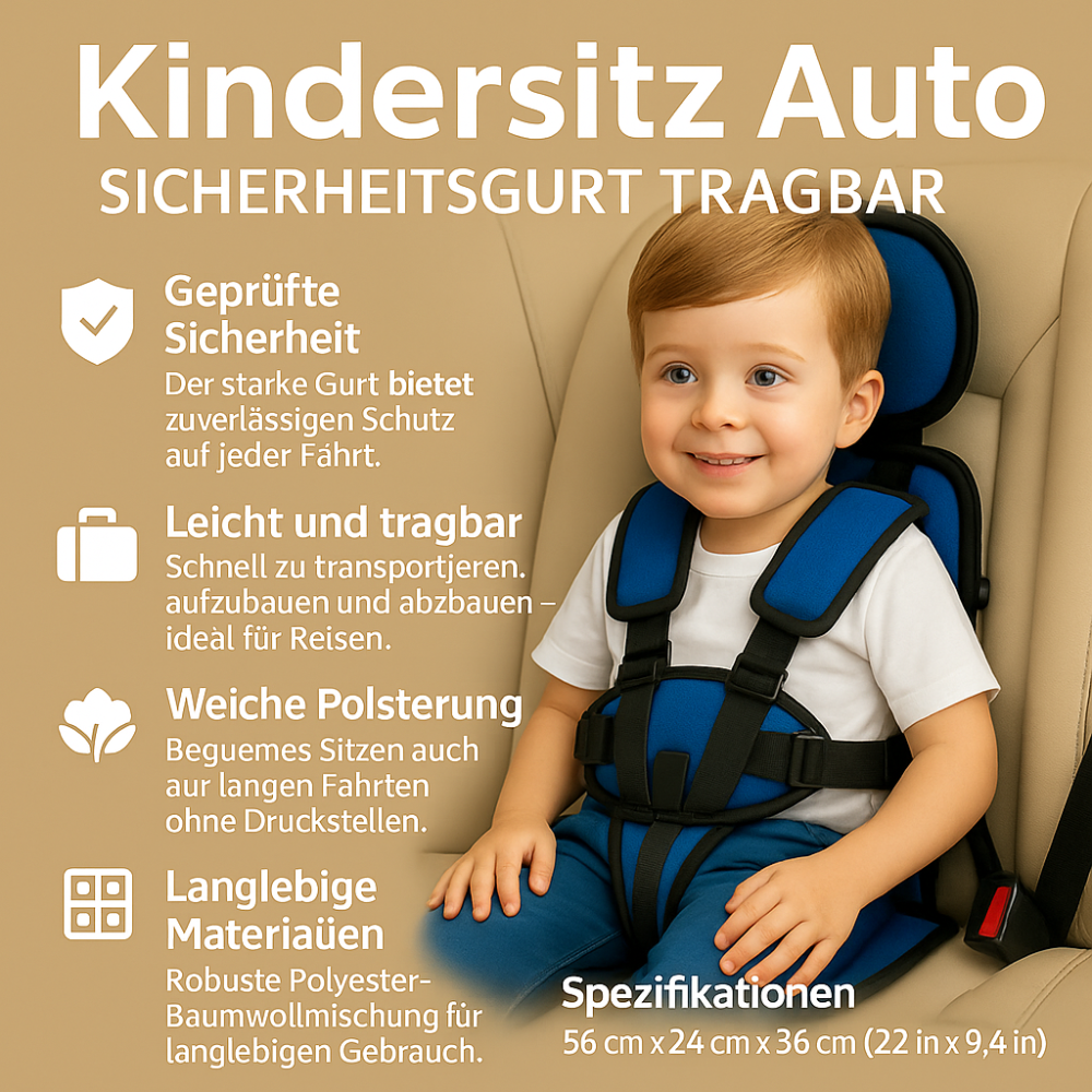 Portable Car Seat with Five-Point Harness Adjustable Travel Booster for Kids - Image 3