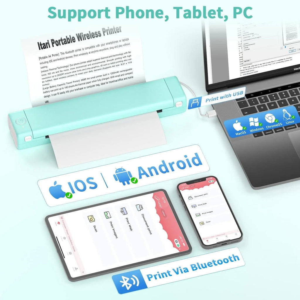Portable Thermal Printer with Wireless Bluetooth and USB Compact A4 Design for Mobile Printing - Image 5