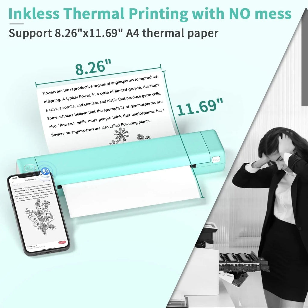 Portable Thermal Printer with Wireless Bluetooth and USB Compact A4 Design for Mobile Printing - Image 7