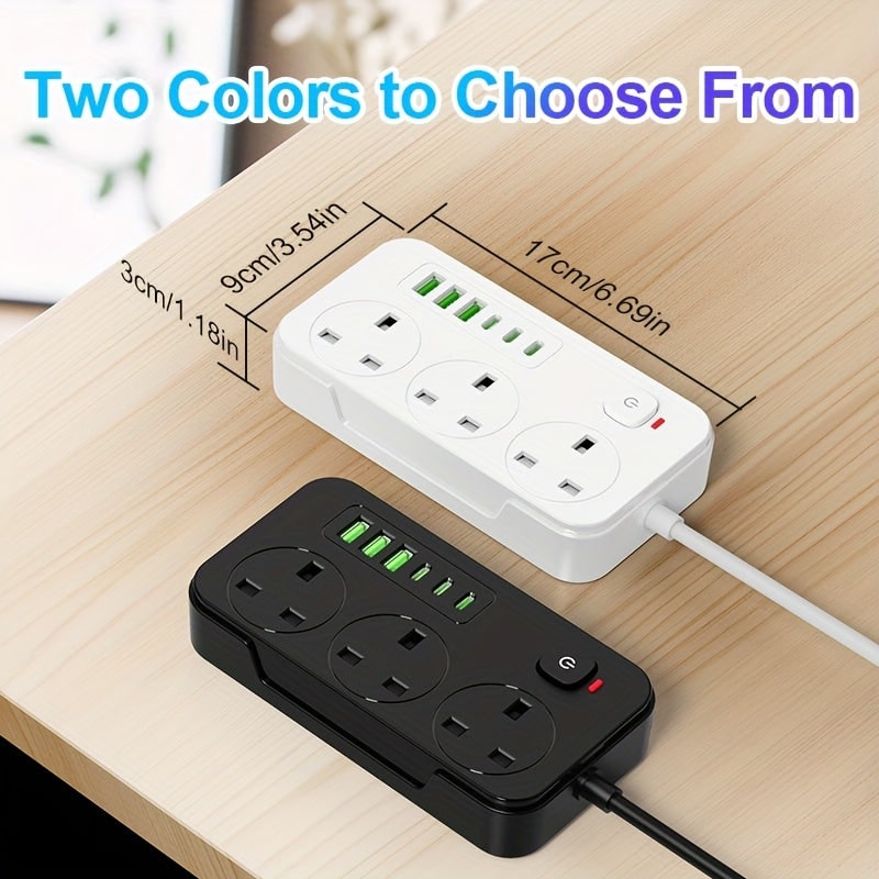 Power Strip with 3 AC Outlets 6 USB Ports and 2m Extension Cable - Image 4