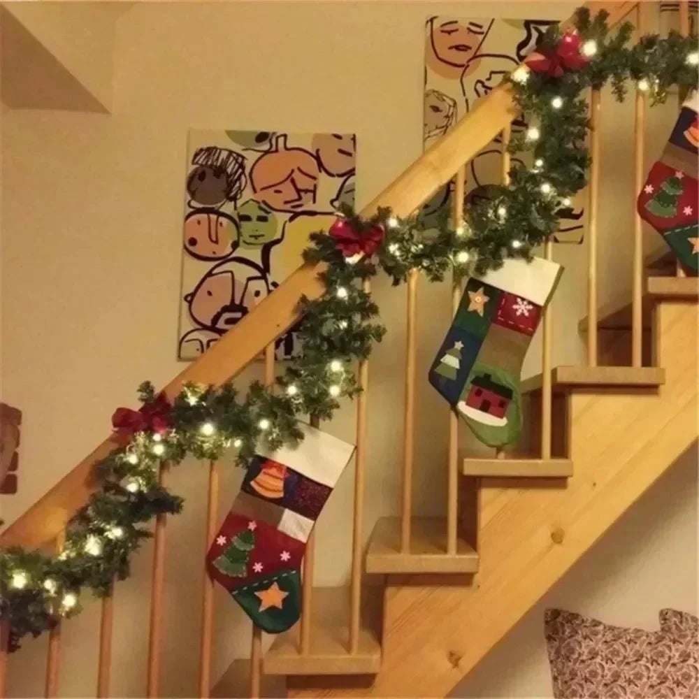 Pre-Lit Christmas Garland with Warm White LED Lights Ornaments and Poinsettia Flowers - Image 11