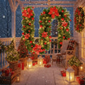 Pre-Lit Christmas Garland with Warm White LED Lights Ornaments and Poinsettia Flowers - Image 3