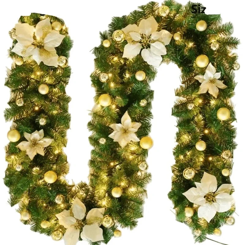 Pre-Lit Christmas Garland with Warm White LED Lights Ornaments and Poinsettia Flowers - Image 8