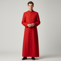 Priest Costume Cassock Robe with Button Front and Band Collar for Halloween Clergy Outfit - Image 1