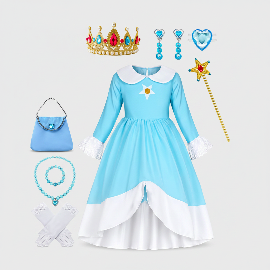 Princess Dress Costume with Crown Wand and Accessories Set - Image 1