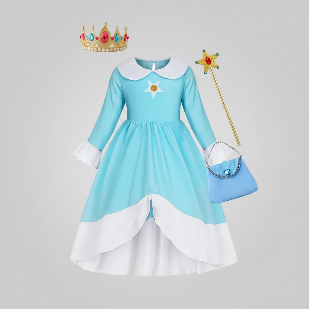 Princess Dress Costume with Crown Wand and Accessories Set - Image 2