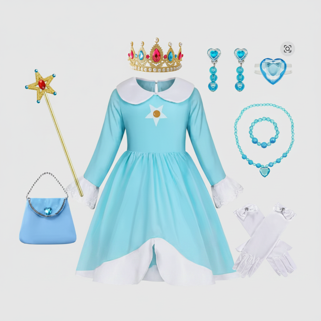 Princess Dress Costume with Crown Wand and Accessories Set - Image 3