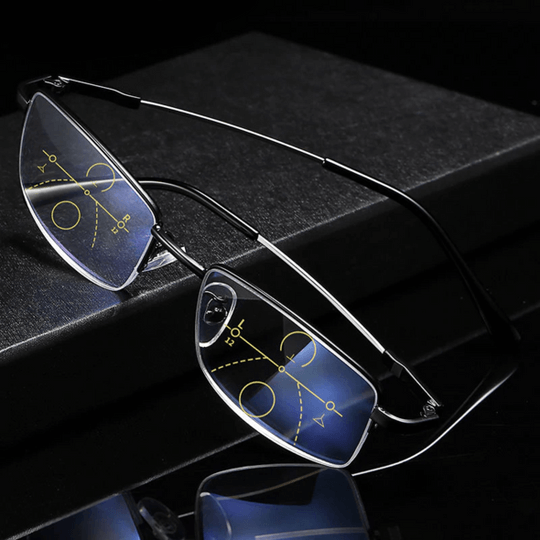 Progressive Reading Glasses with Multifocal Lens and Anti-Reflective Coating Half-Rim Metal Frame - Image 1