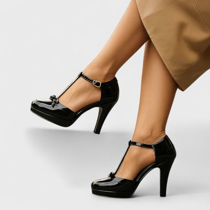 Women's T-Strap Bow Heels