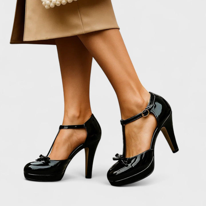 Women's T-Strap Bow Heels