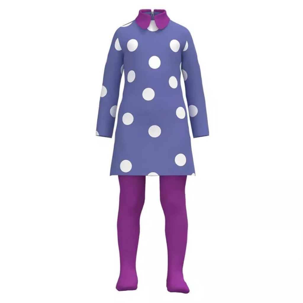 Purple Polka Dot Character Dress with Tights Set Long Sleeves - Image 3