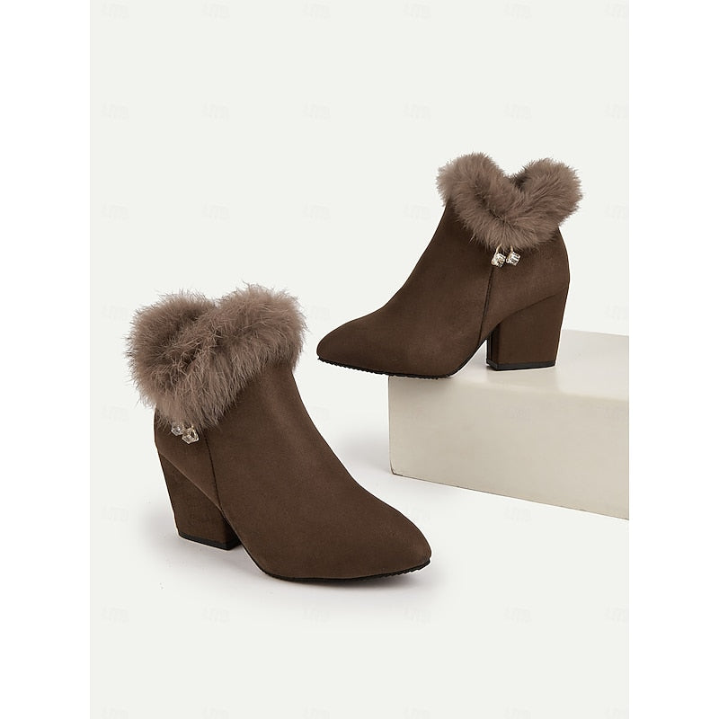 Women's Fur Trimmed Block Heel Ankle Boots