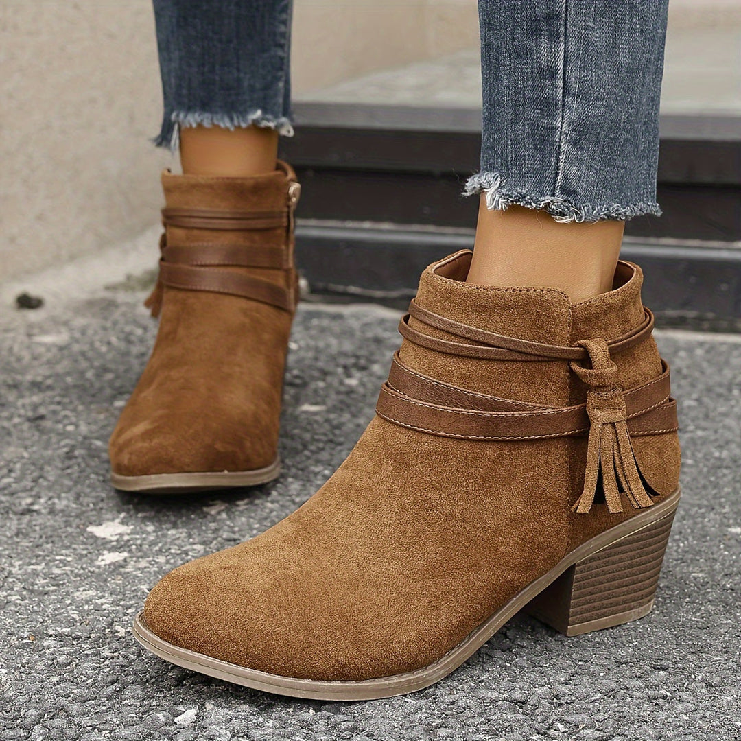 Women's Tassel Block Heel Ankle Boots