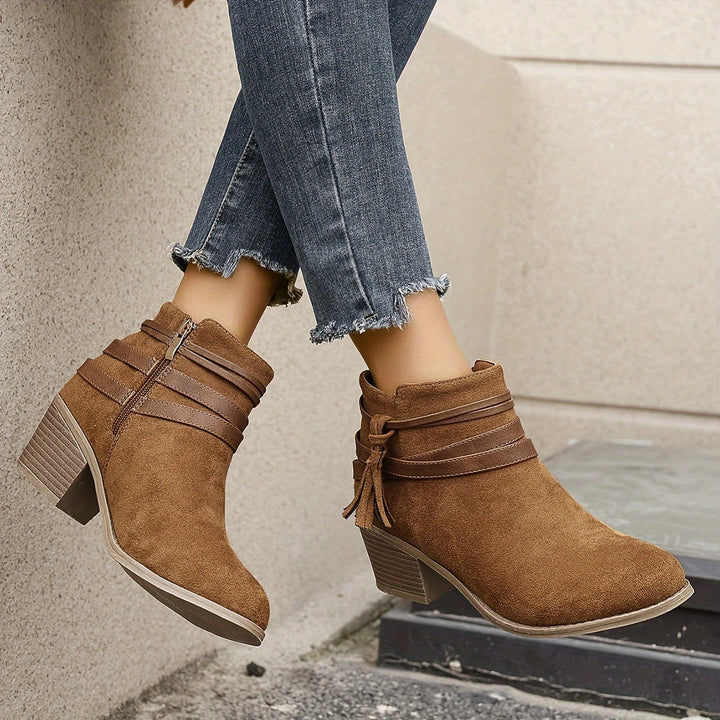 Women's Tassel Block Heel Ankle Boots