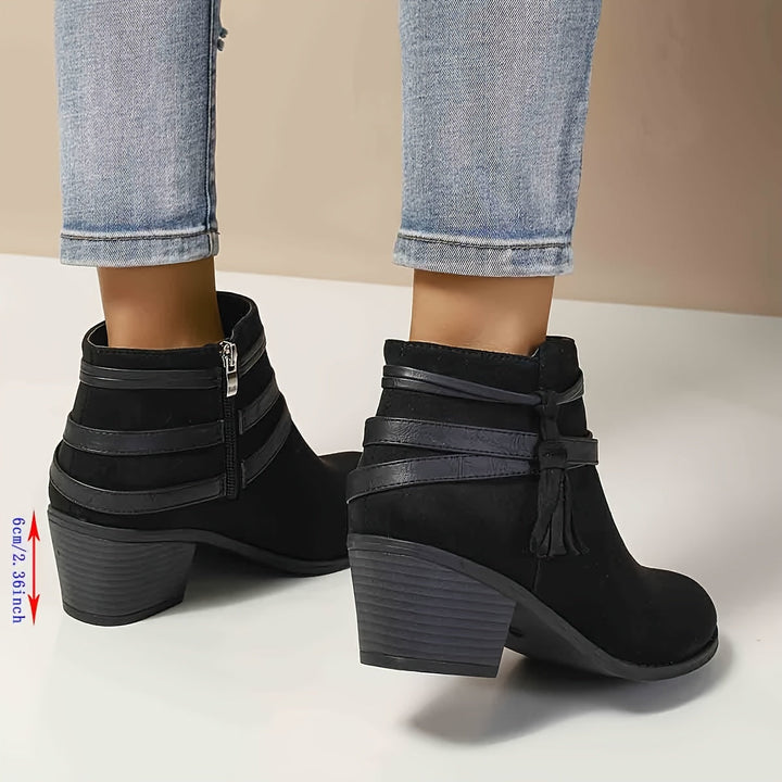 Women's Tassel Block Heel Ankle Boots