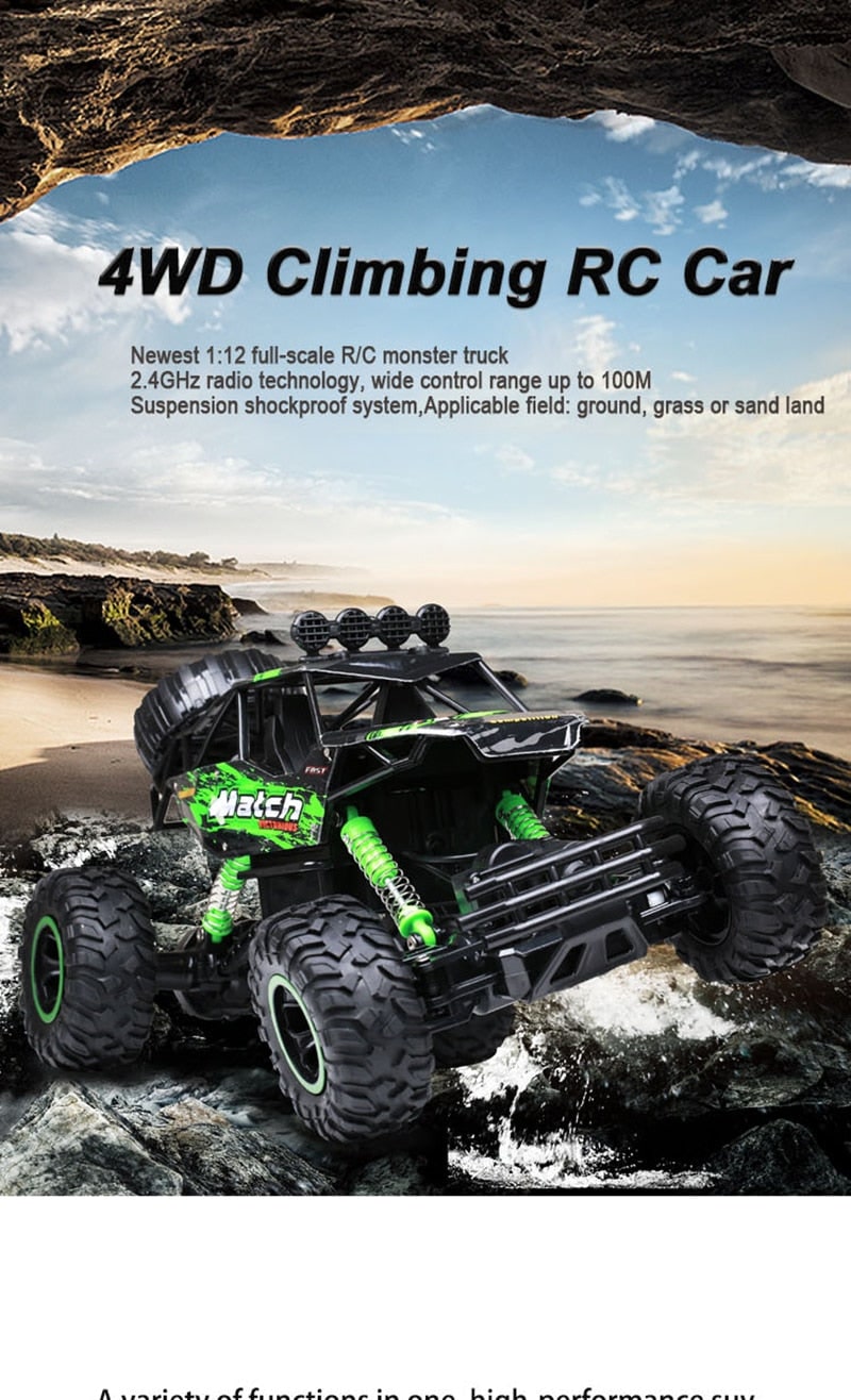 Rc Monster Truck with Four Wheel Drive Rock Crawler Suspension and All-Terrain Tires - Image 4