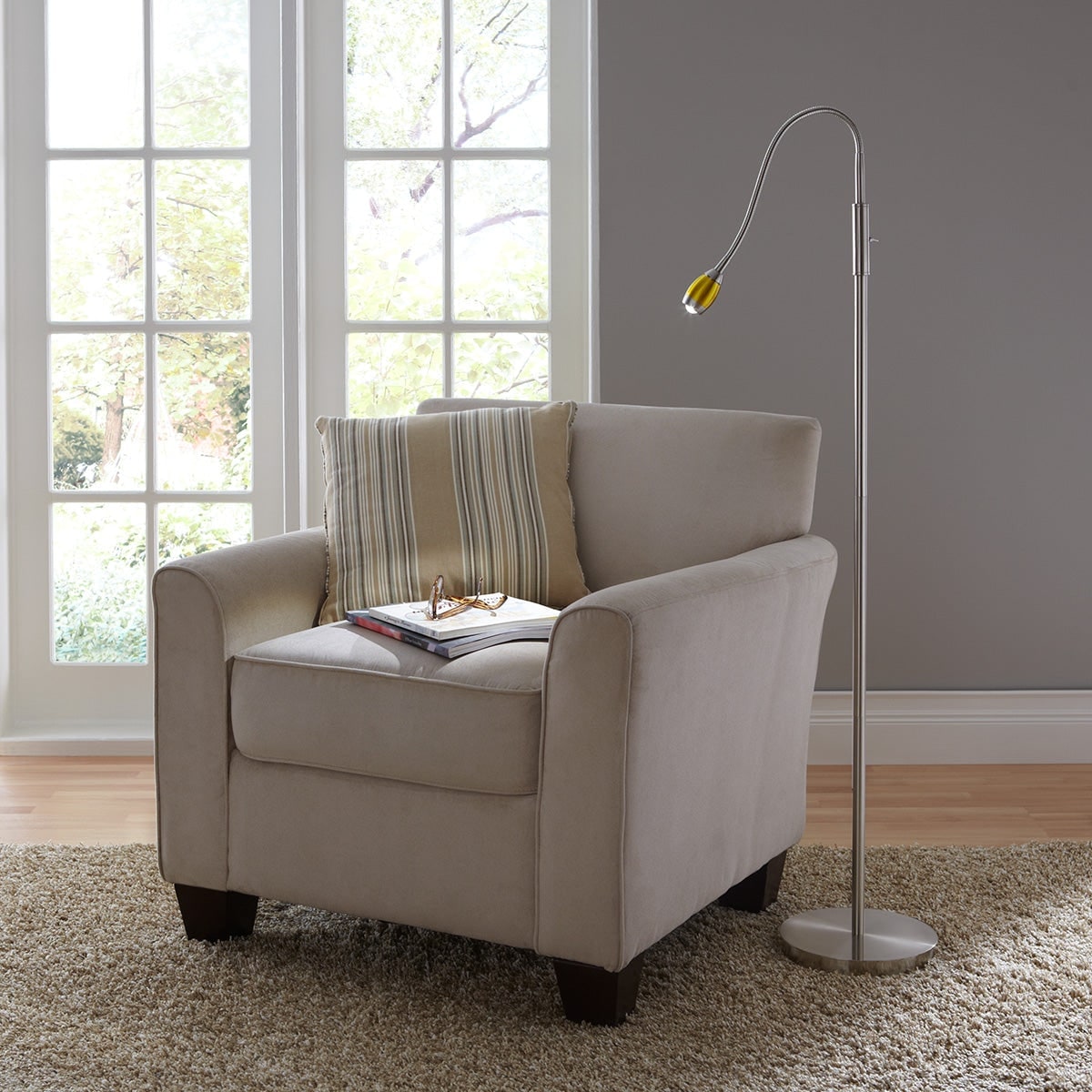 Reading Floor Lamp with Adjustable Gooseneck Focused LED Beam and Brushed Metal Finish - Image 3