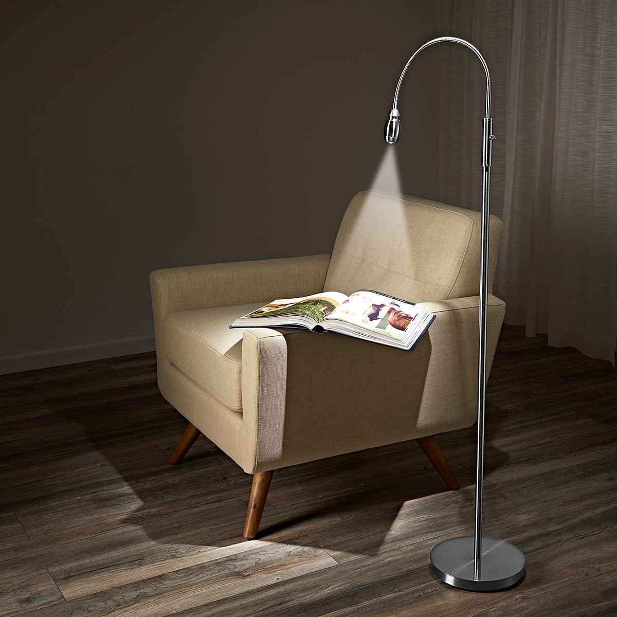 Reading Floor Lamp with Adjustable Gooseneck Focused LED Beam and Brushed Metal Finish - Image 7