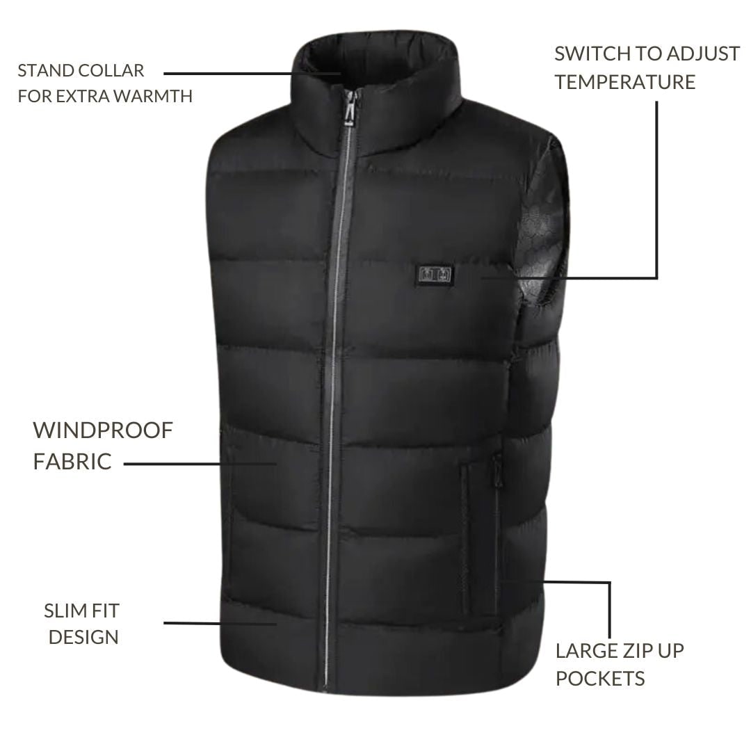 Rechargeable Heated Vest with Battery Pack and Lightweight Stand Collar Design - Image 4