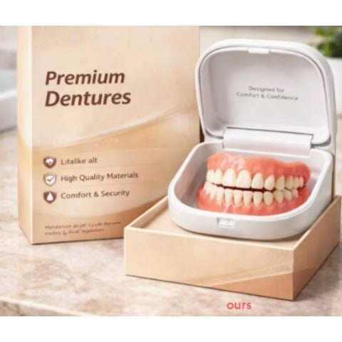Removable Dentures with Flexible Cushion Grip Full Arch Set and Storage Case - Image 1