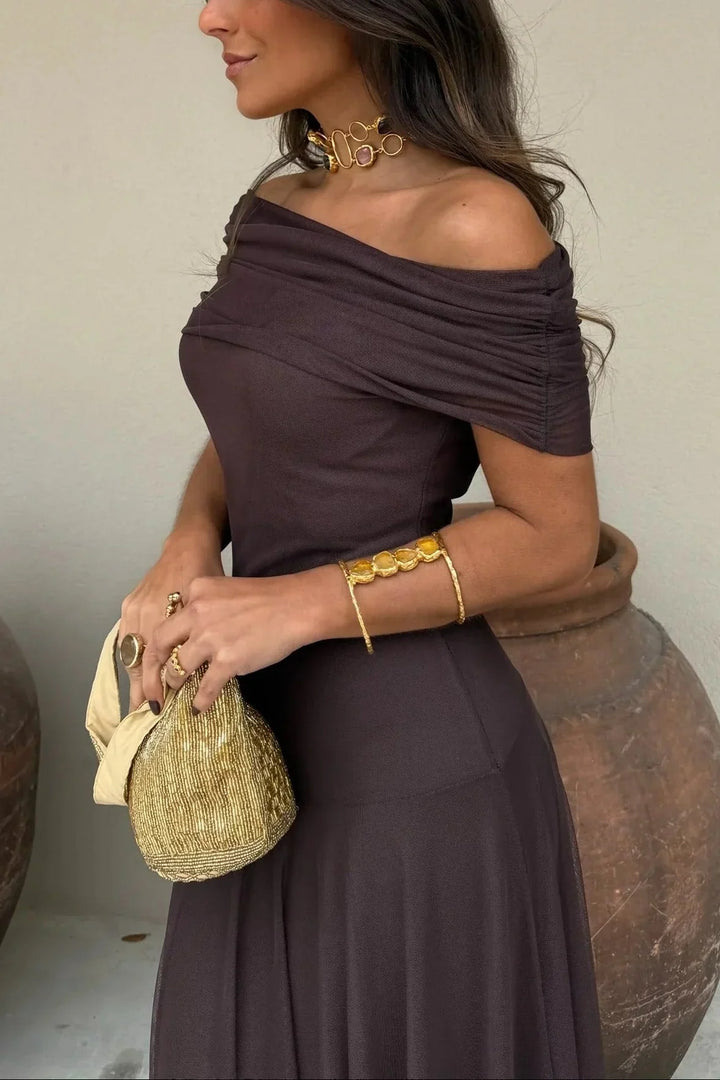 Women's One Shoulder Pleated Maxi Dress