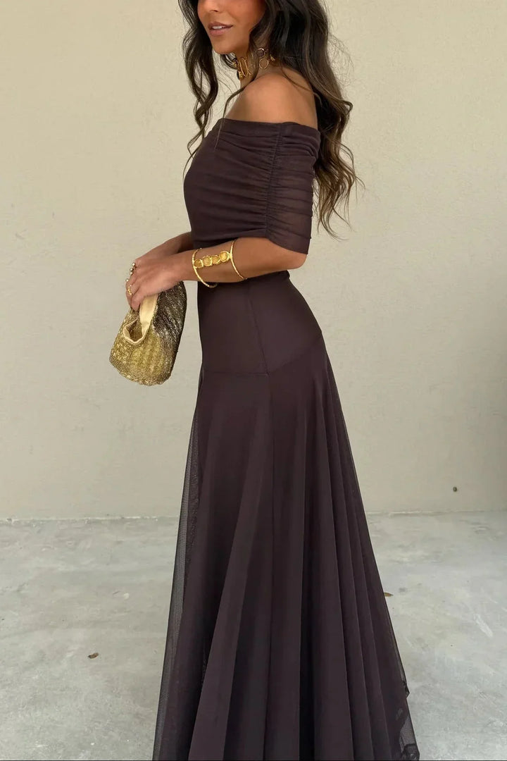 Women's One Shoulder Pleated Maxi Dress