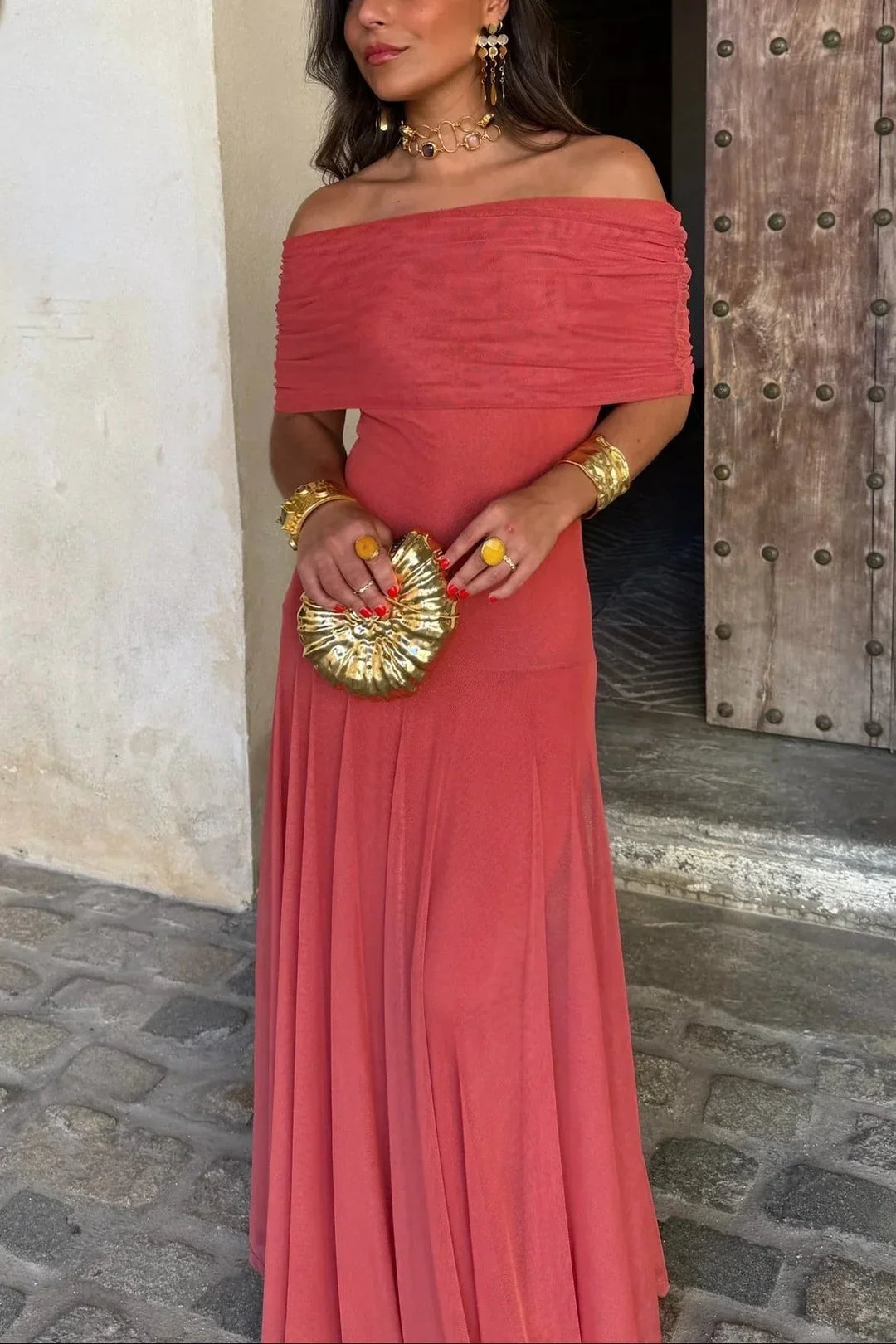 Women's One Shoulder Pleated Maxi Dress