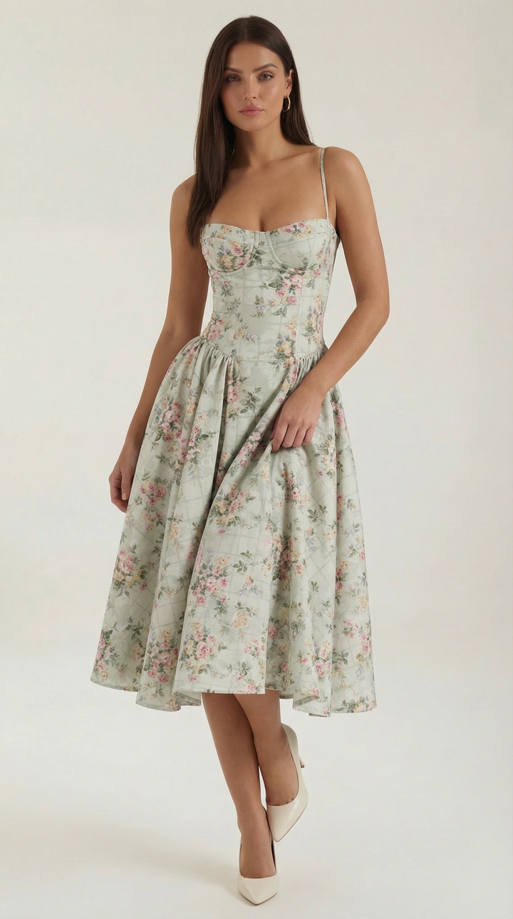 Women's Floral Corset Midi Dress