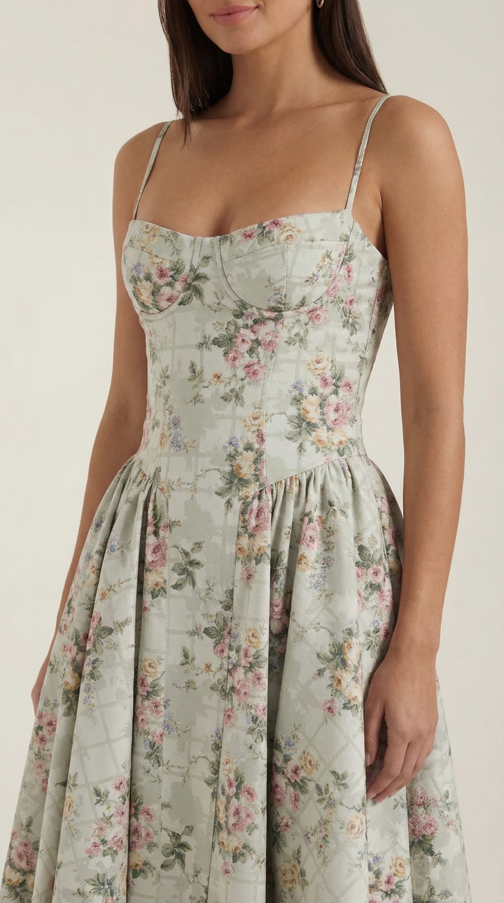 Women's Floral Corset Midi Dress