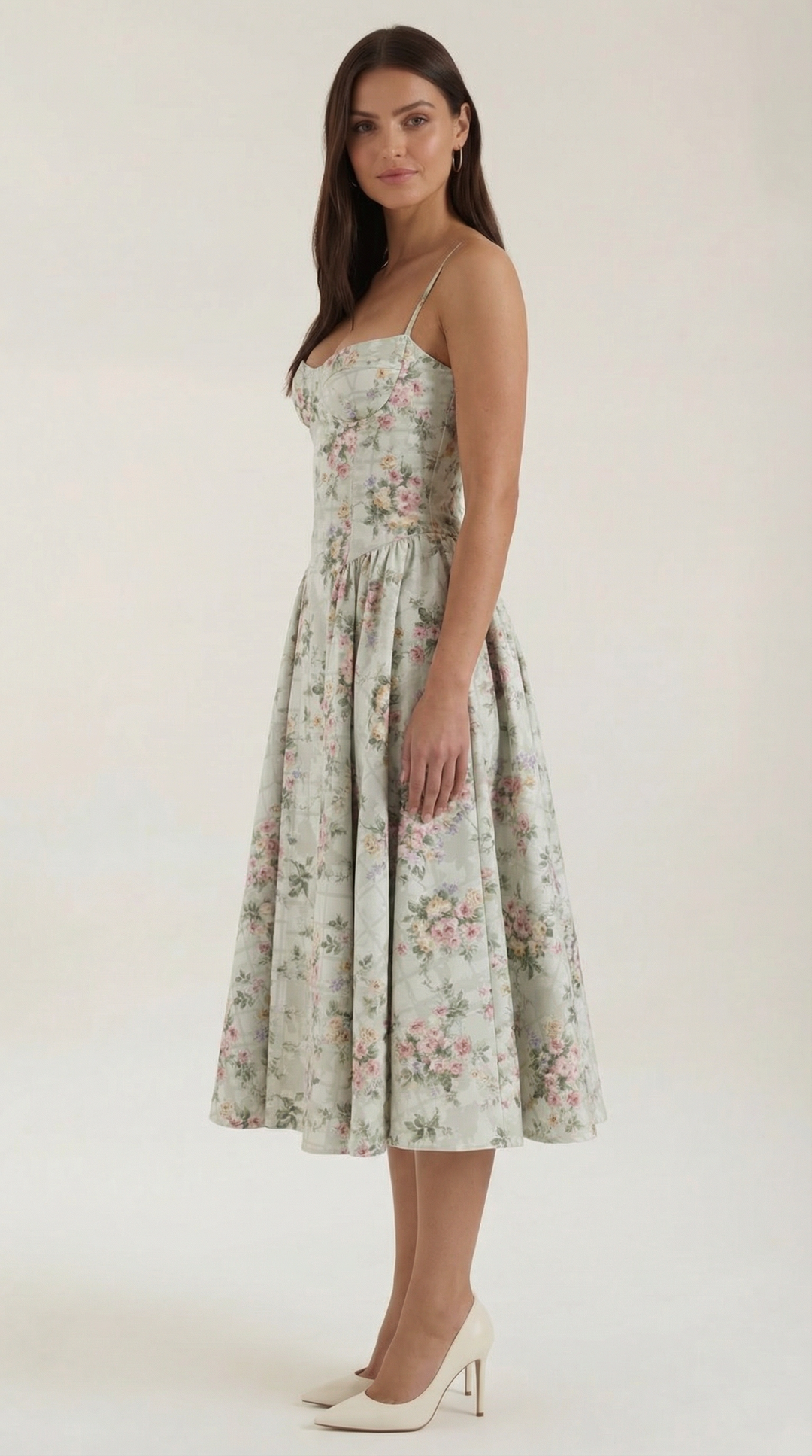 Women's Floral Corset Midi Dress