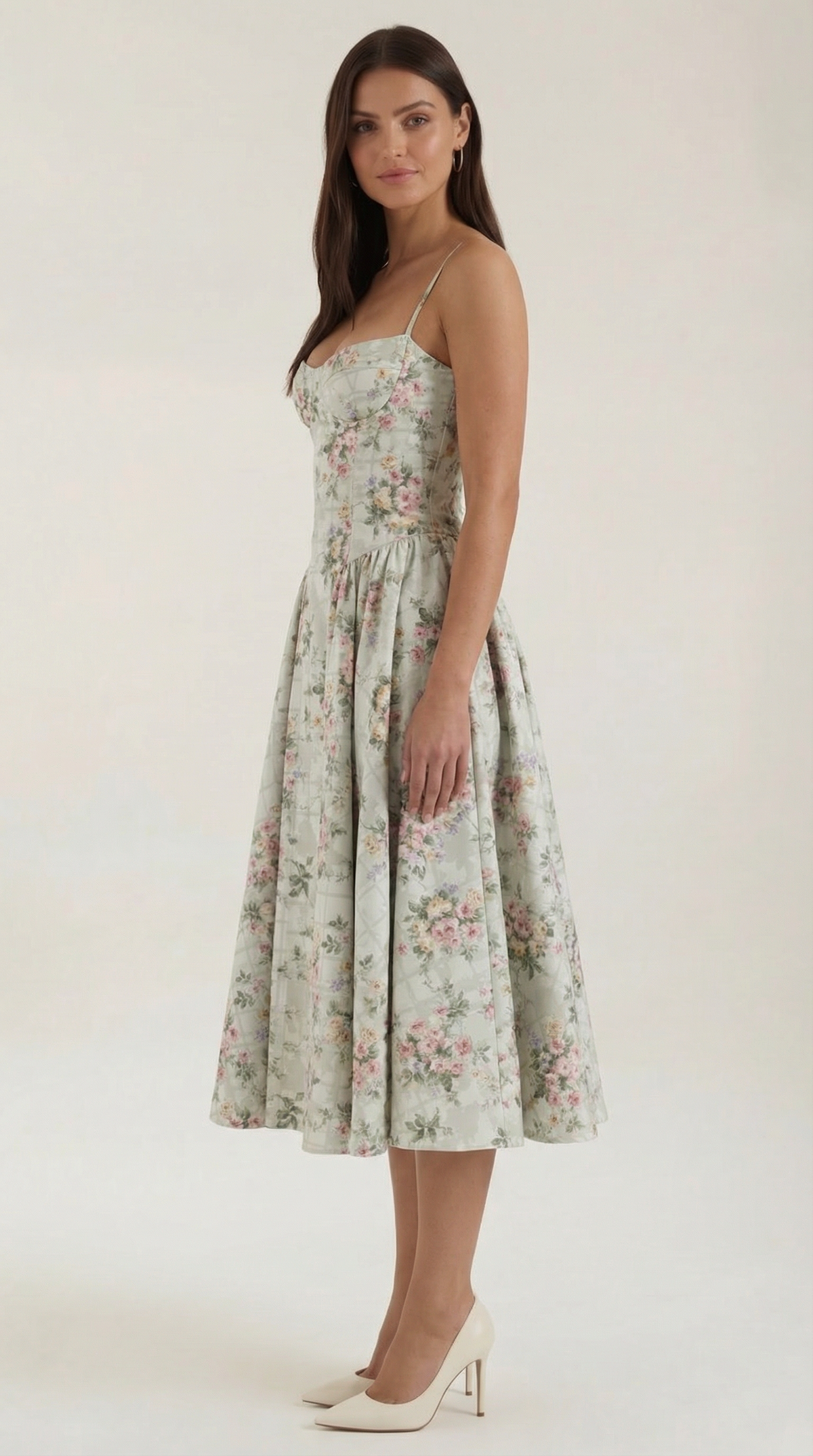 Robe midi fleurie avec corsage corset pour femme